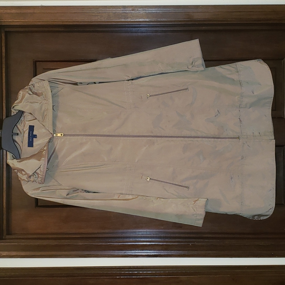 Cole Haan Light Tan S /P detachable Hood Zippered Raincoat Jacket - Picture 9 of 9
